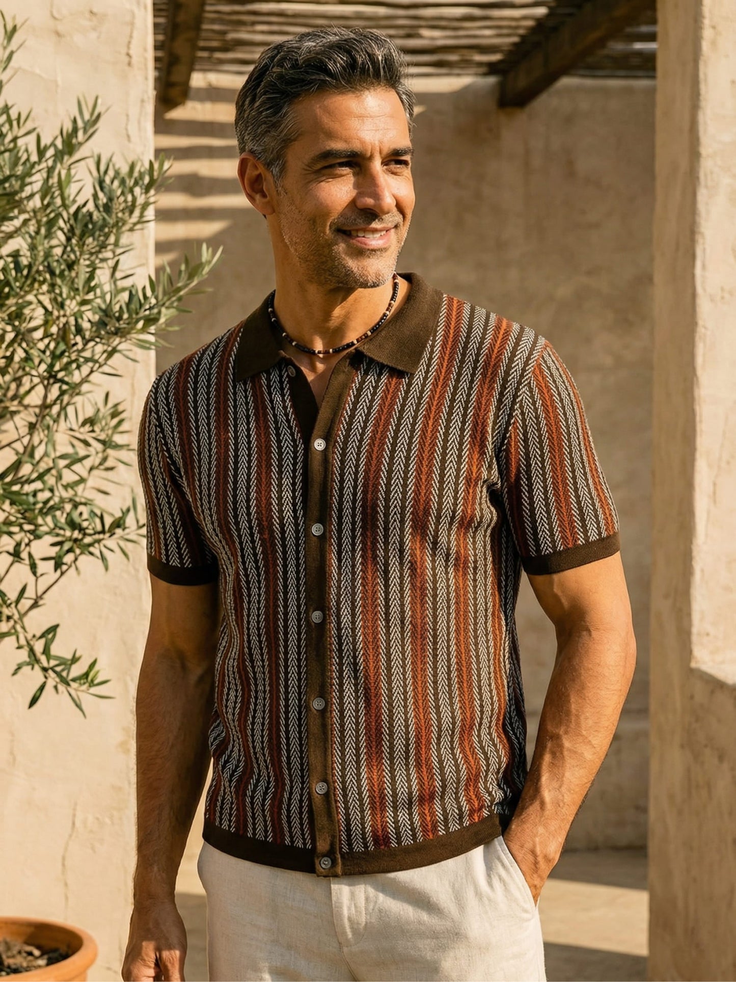 Julian Herren Poloshirt mit Knopfleiste im Chevron-Design – Atmungsaktiv