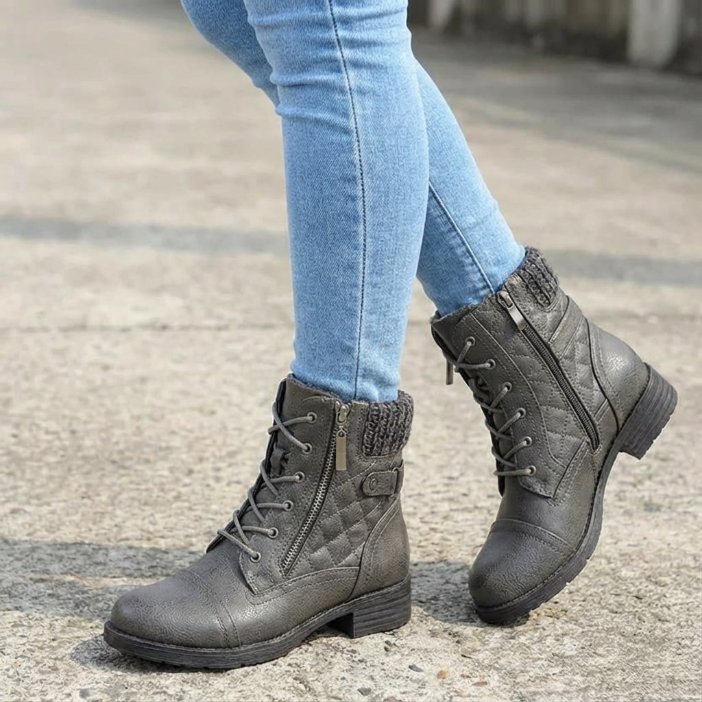 Stiefeletten Damen Vegan Bequemer Blockabsatz Alltag