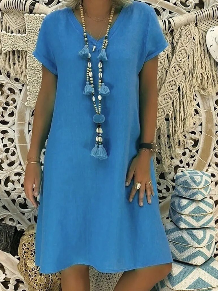 Damen Kleid Relaxed Fit Freizeit Lässig Bequem