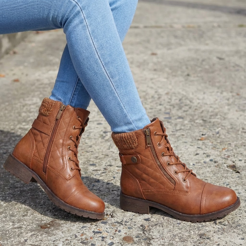 Stiefeletten Damen Vegan Bequemer Blockabsatz Alltag