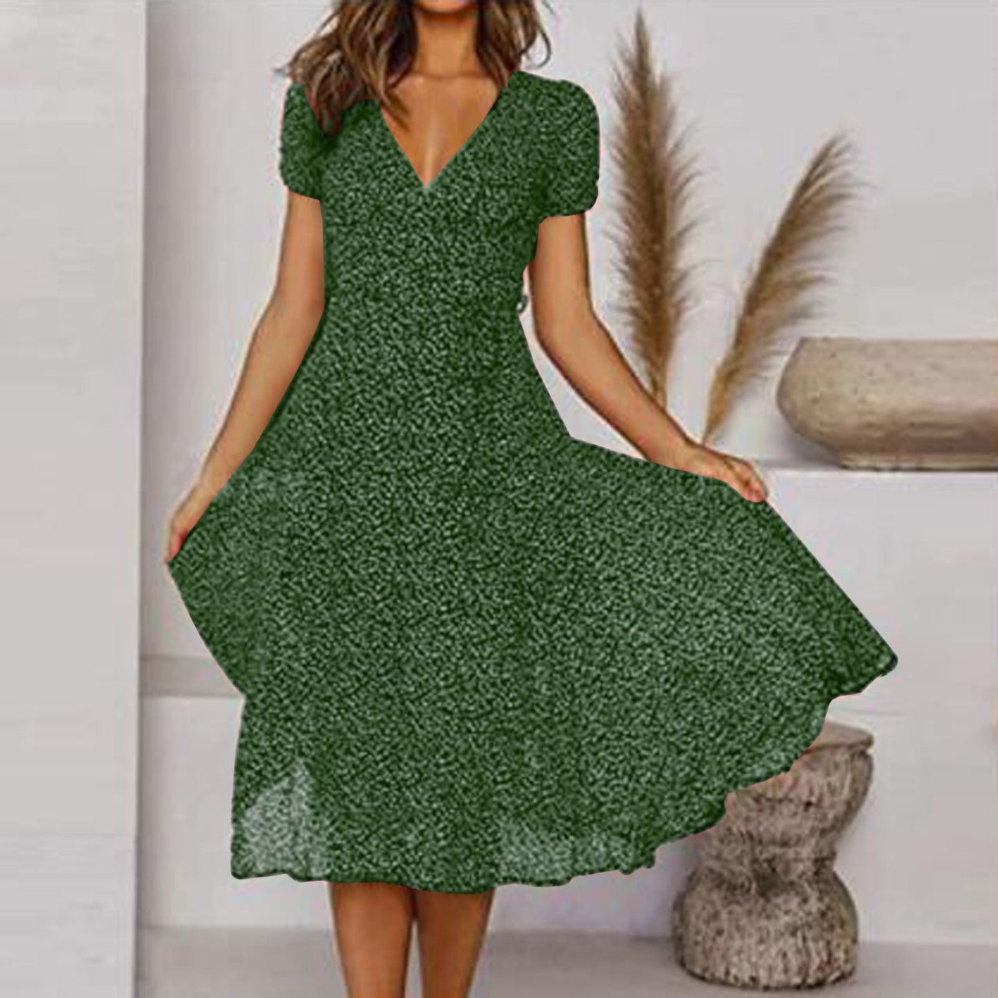 Sommerkleid Damen Leicht V-Ausschnitt Freizeit Sommer