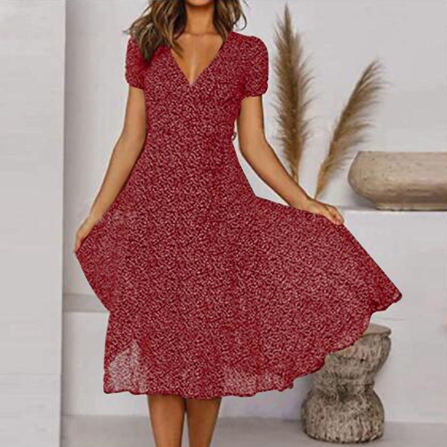 Sommerkleid Damen Leicht V-Ausschnitt Freizeit Sommer