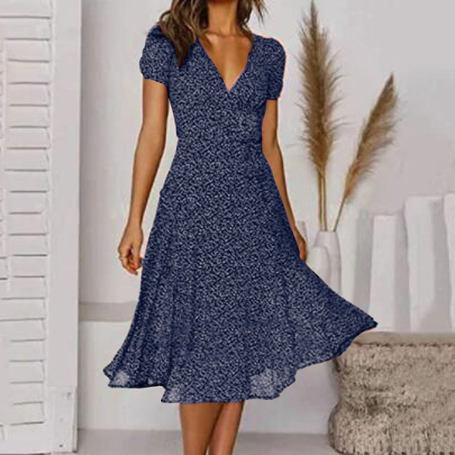 Sommerkleid Damen Leicht V-Ausschnitt Freizeit Sommer