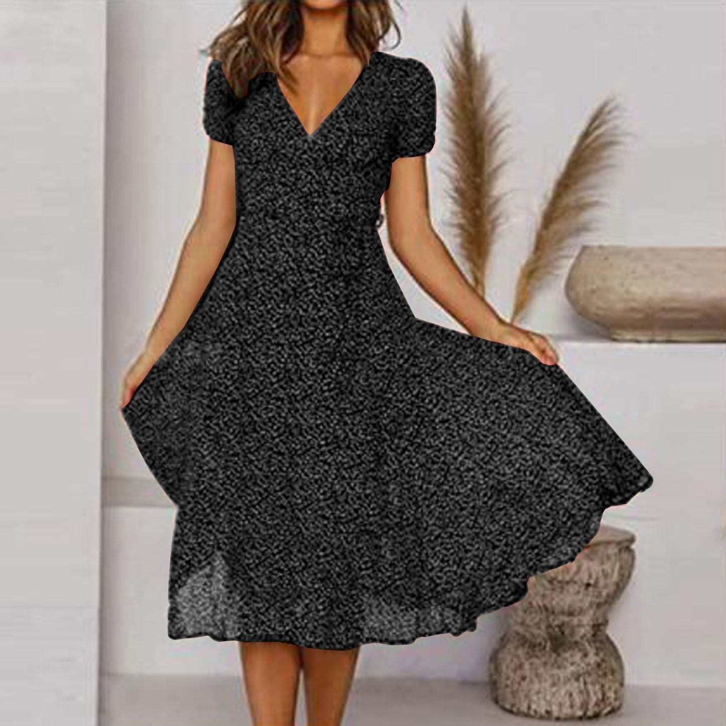 Sommerkleid Damen Leicht V-Ausschnitt Freizeit Sommer