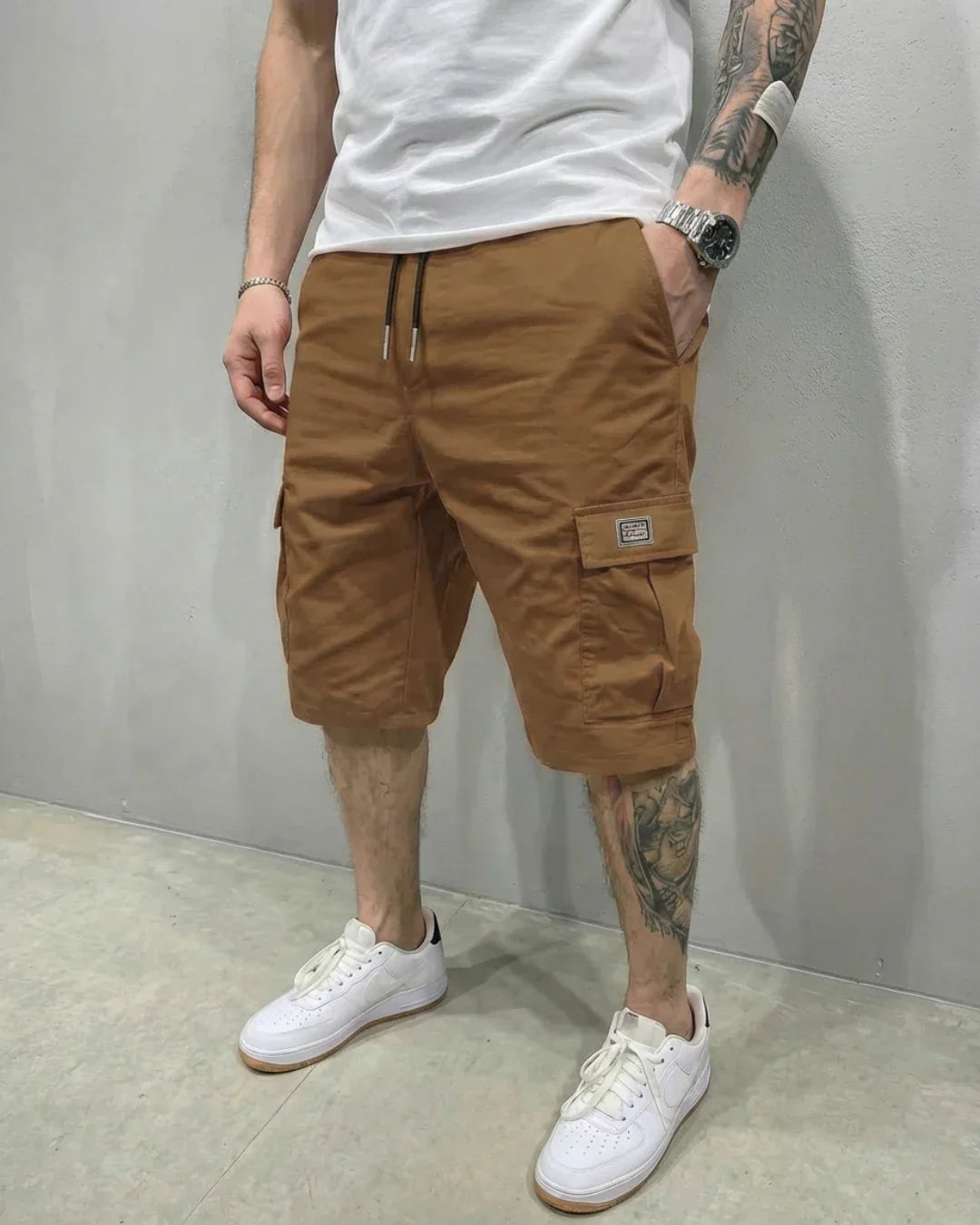 Cargo-Shorts Herren Lässig Freizeit Kordelzugbund Große Taschen