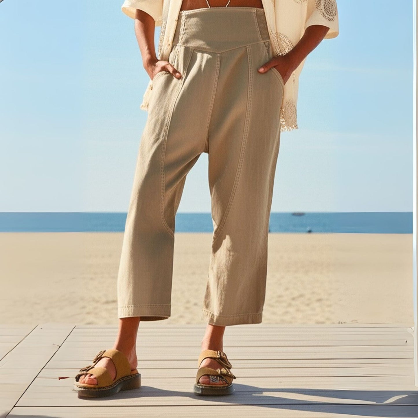 Damen Haremshose Weit Schnitt Casual Relaxed Fit