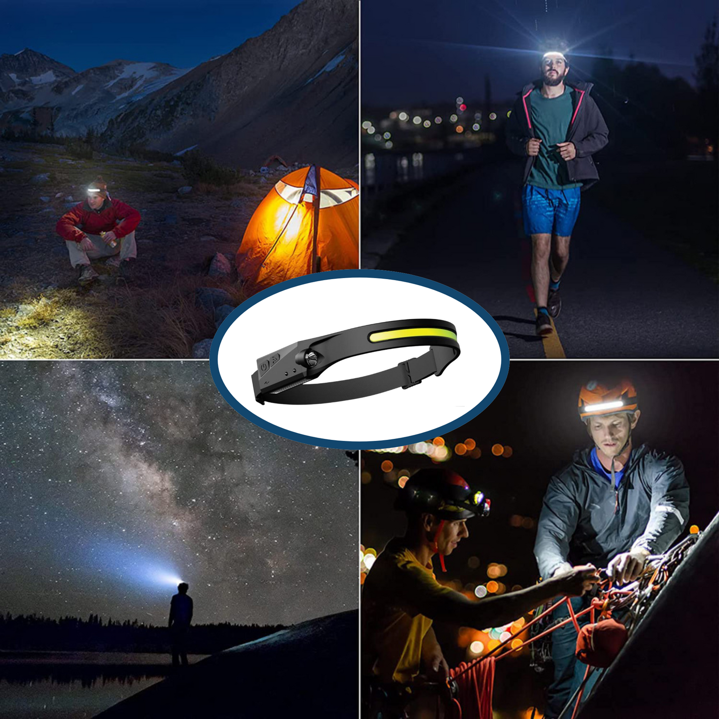 Stirnlampe Unisex Panorama Outdoor Bewegungssensor USB Ladefunktion