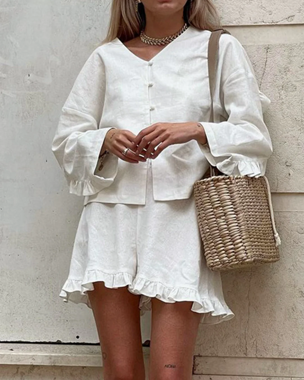 Zweiteiler Damen Leicht Sommer Casual Bluse Shorts