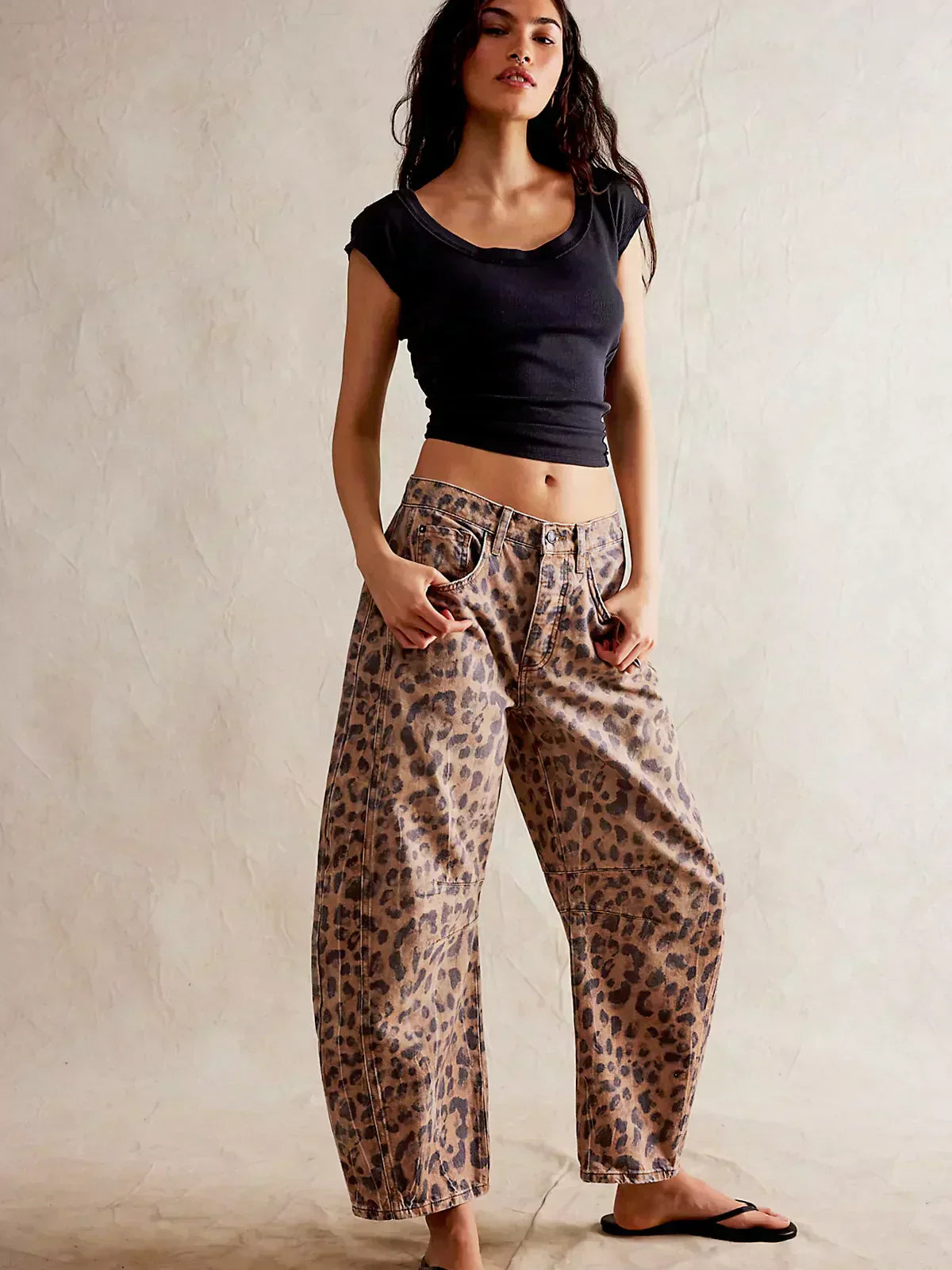 Jeans Damen Weit Beinig Bedruckt Casual