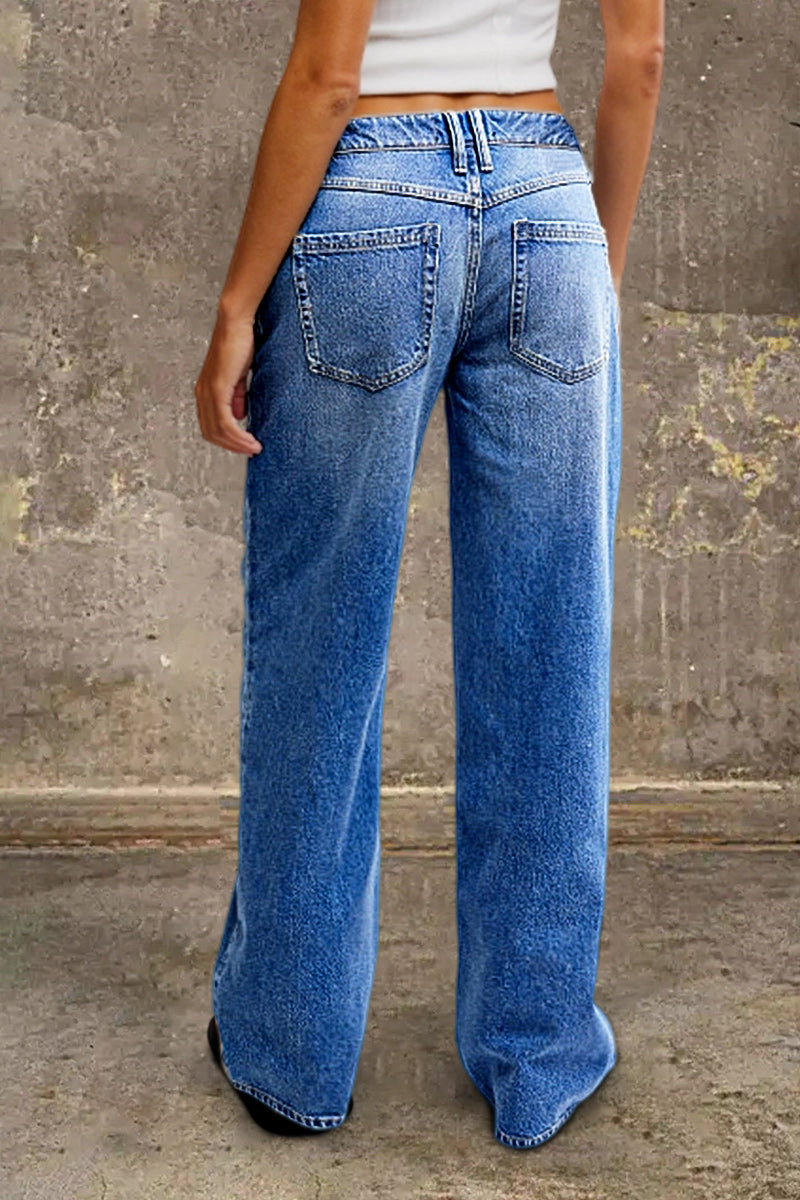 Jeans Damen Regular Fit Mittelhoher Bund Casual