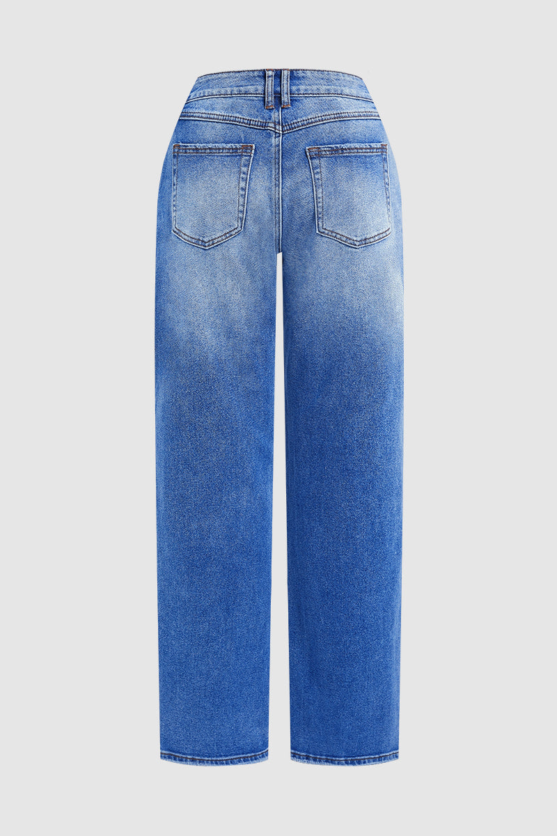 Jeans Damen Regular Fit Mittelhoher Bund Casual