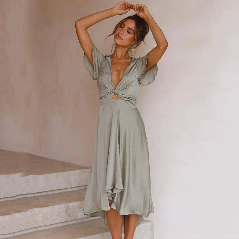 Sommerkleid Damen Fließend Vintage Regular Fit Freizeit