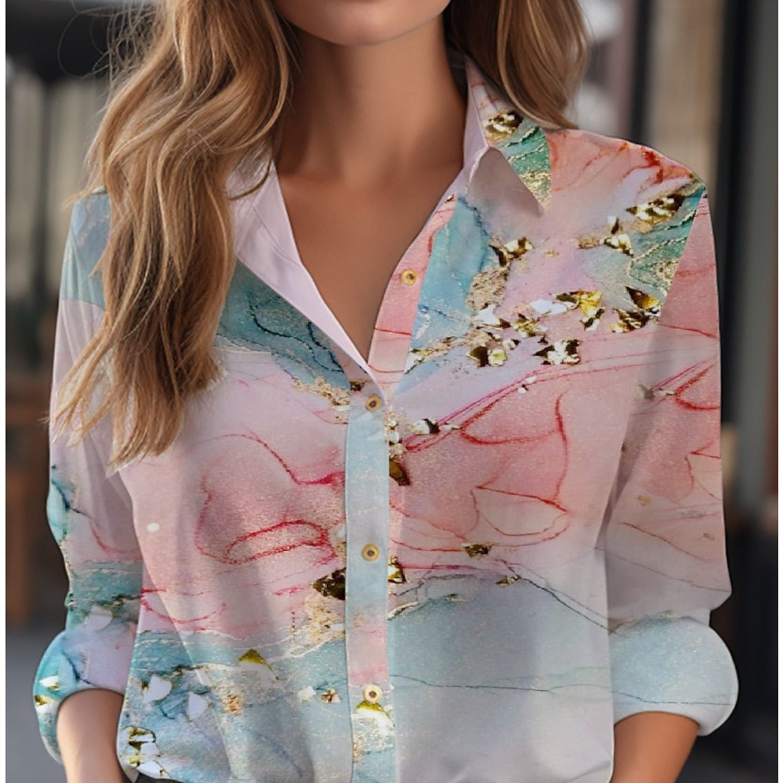 Langarmbluse für Damen mit floralem Muster und V-Ausschnitt, elegant und casual