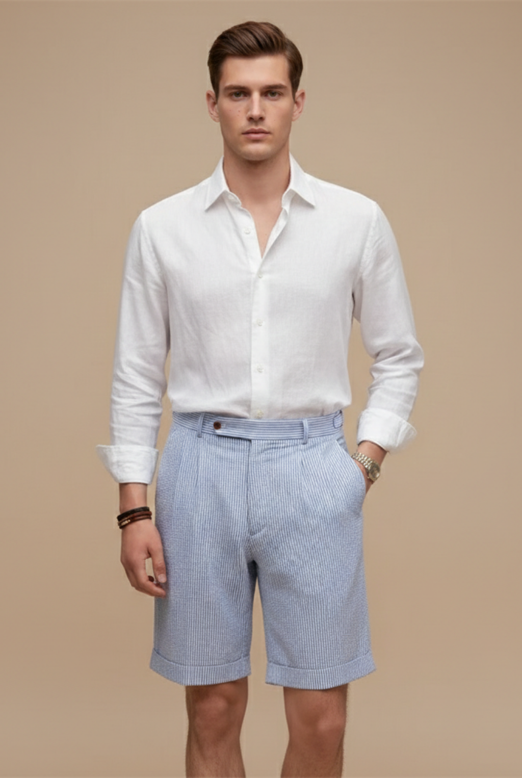 Chino Shorts Herren Hochtailliert Gestreift Freizeit Sommer