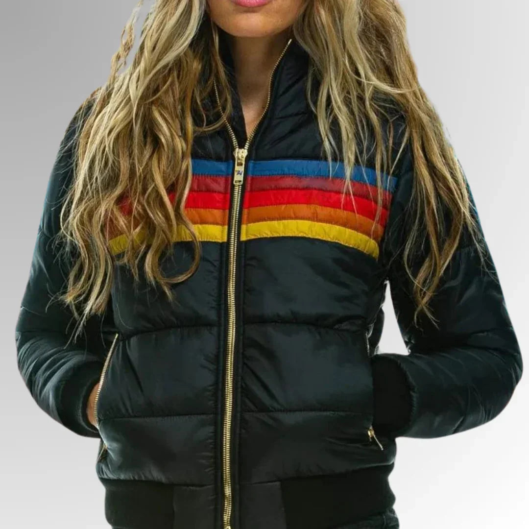 Sierra - Damen Retro Gestreifte Pufferjacke