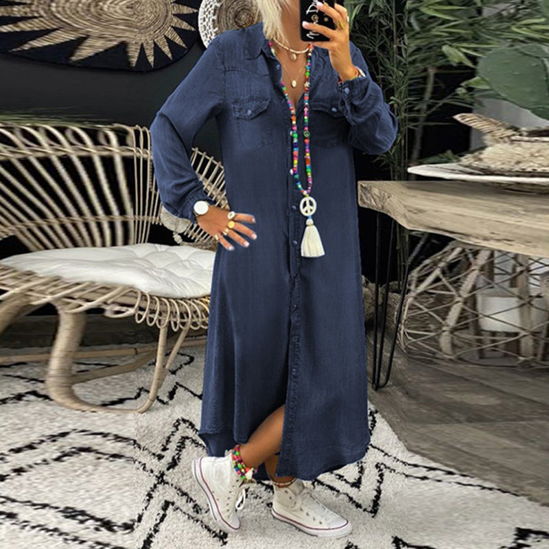 Jeanskleid Damen Relaxed Fit Freizeit Langarm