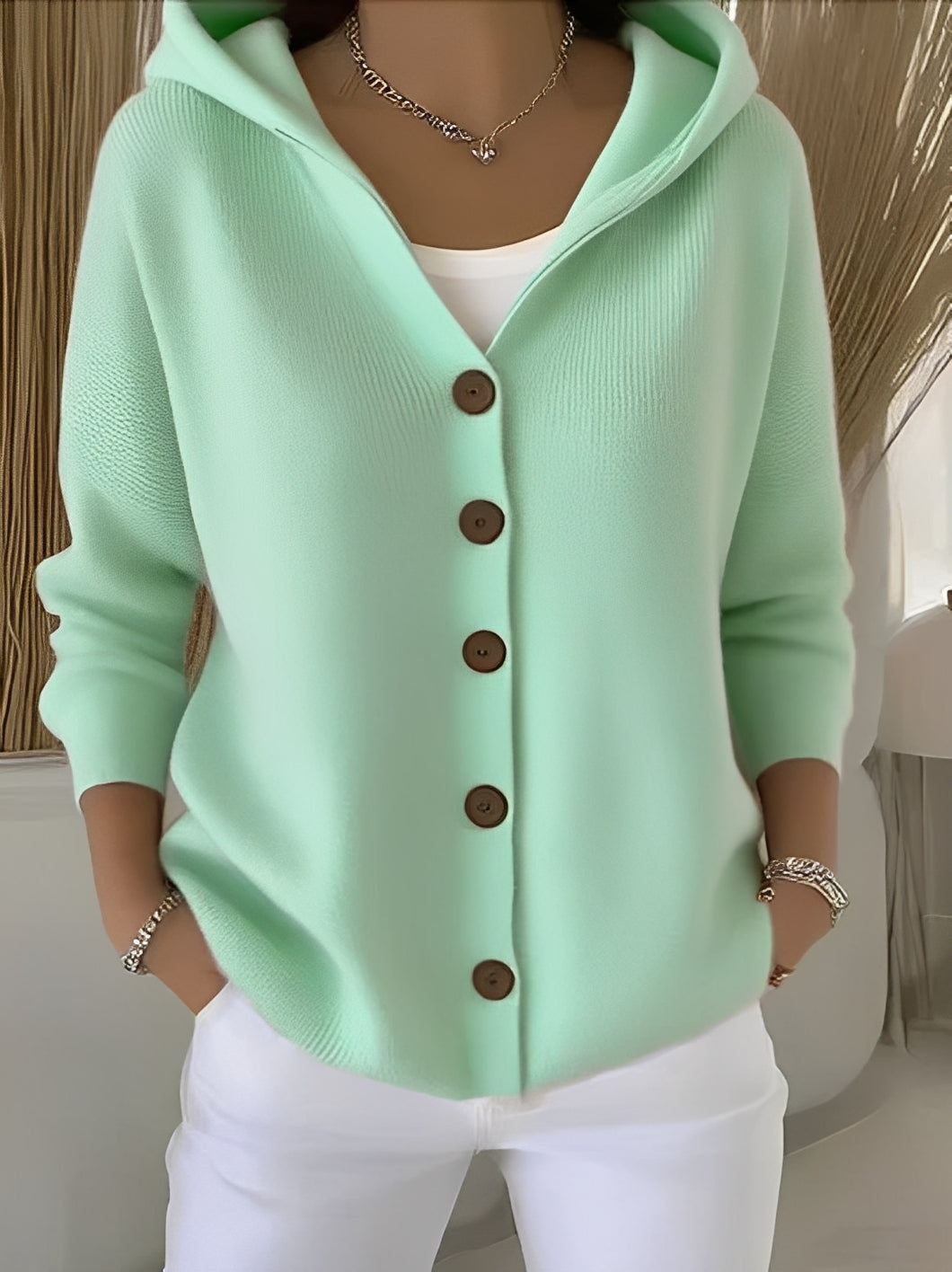 Damen Strickjacke mit Kapuze im lockeren Schnitt