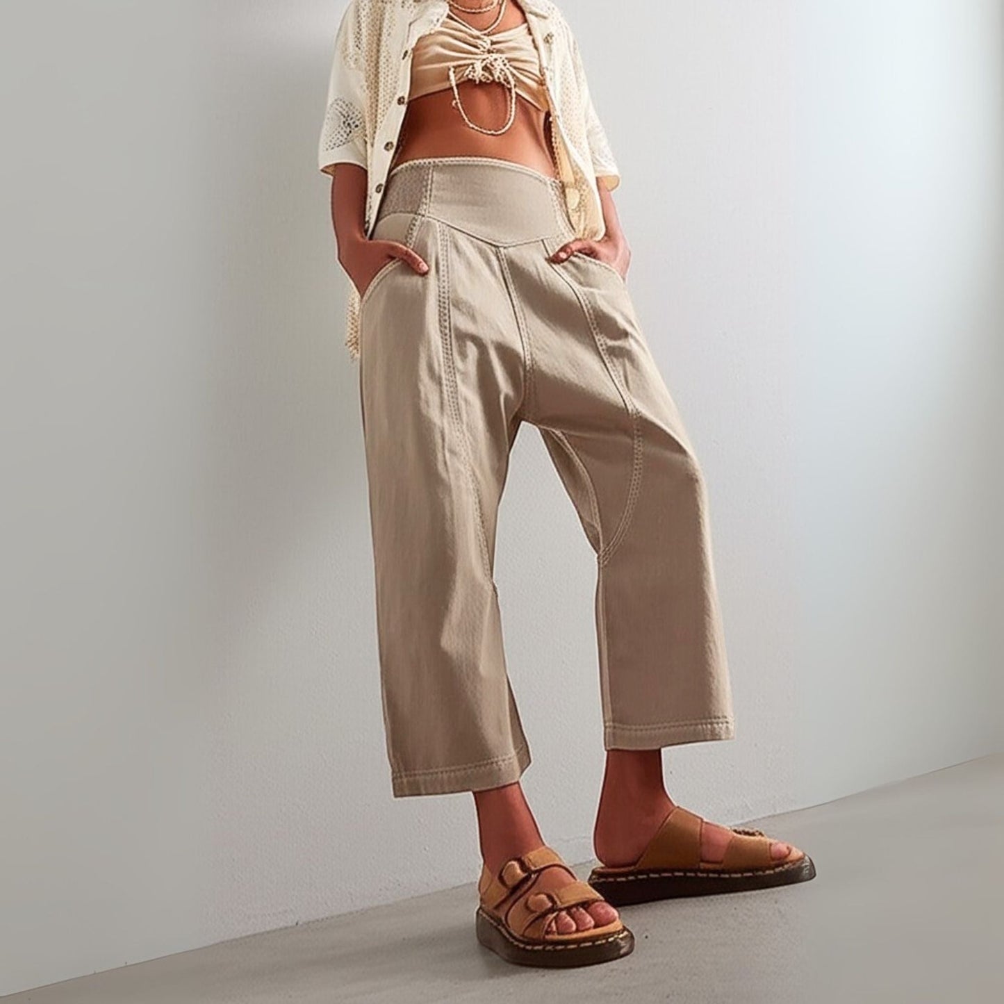 Damen Haremshose Weit Schnitt Casual Relaxed Fit