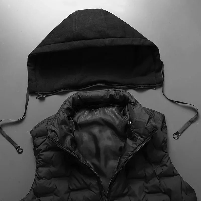 Herren Weste Regular Fit Freizeit Thermo mit Kapuze