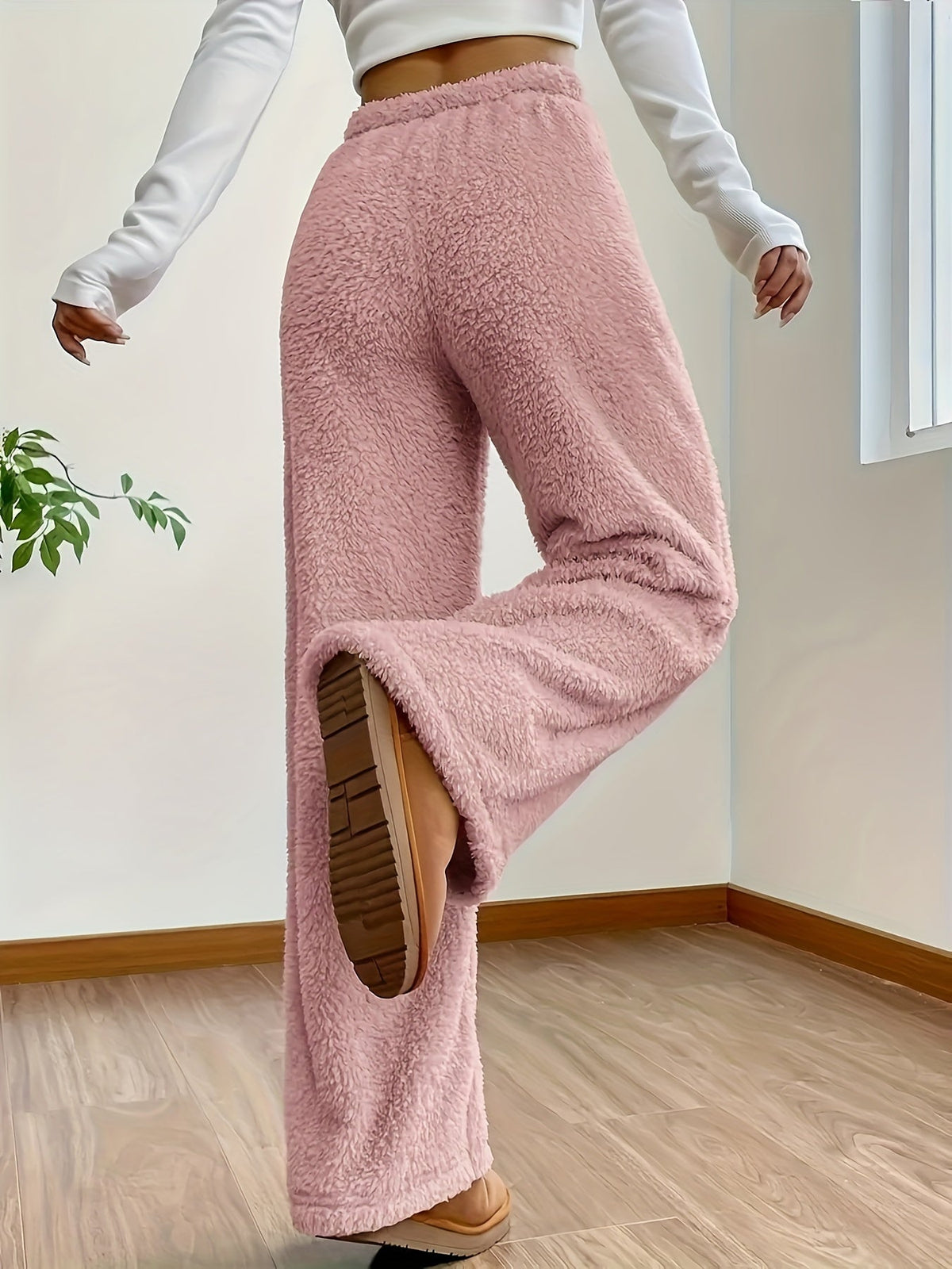 Teddy Jogginghose Loungehose Damen Relaxed Fit Winter Casual Teddy Sherpa
