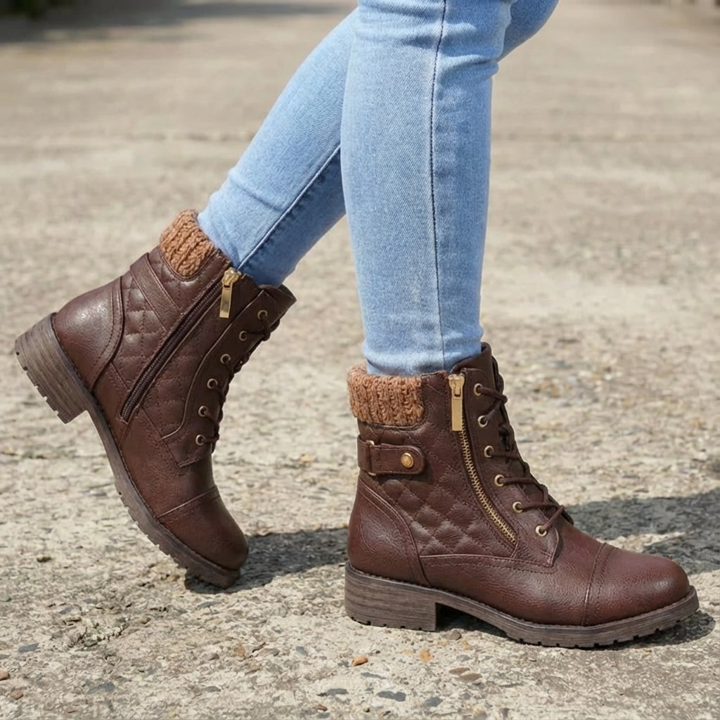 Stiefeletten Damen Vegan Bequemer Blockabsatz Alltag