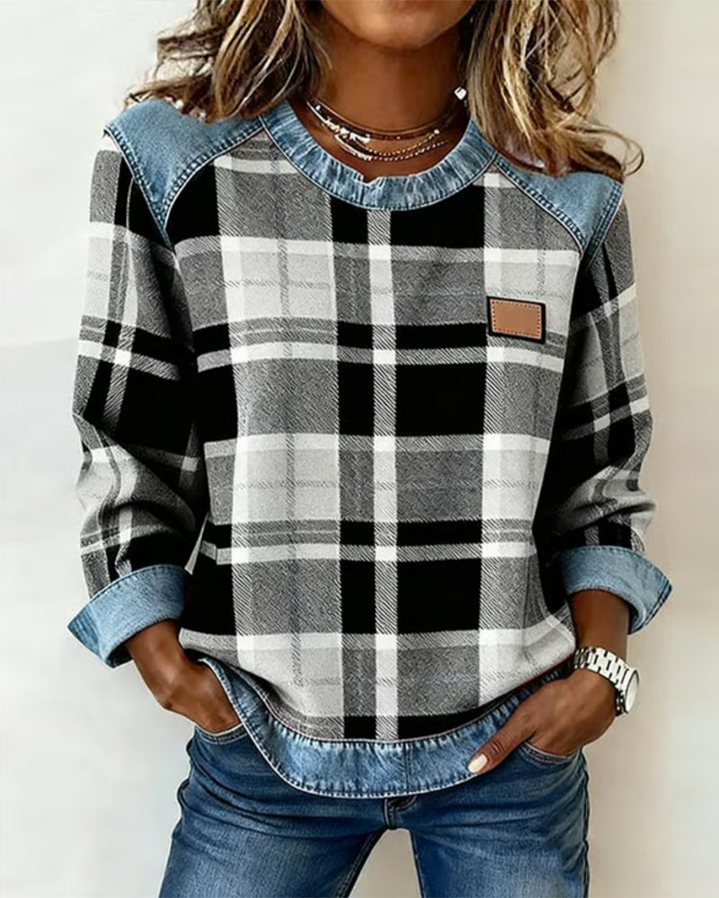 Ivy | Pullover mit kariertem Patchwork