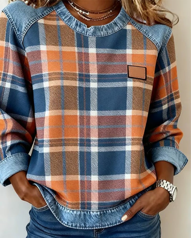 Ivy | Pullover mit kariertem Patchwork
