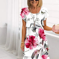 Floral Faltenkleid für Damen mit Rüschen und kaskadierenden Lagen
