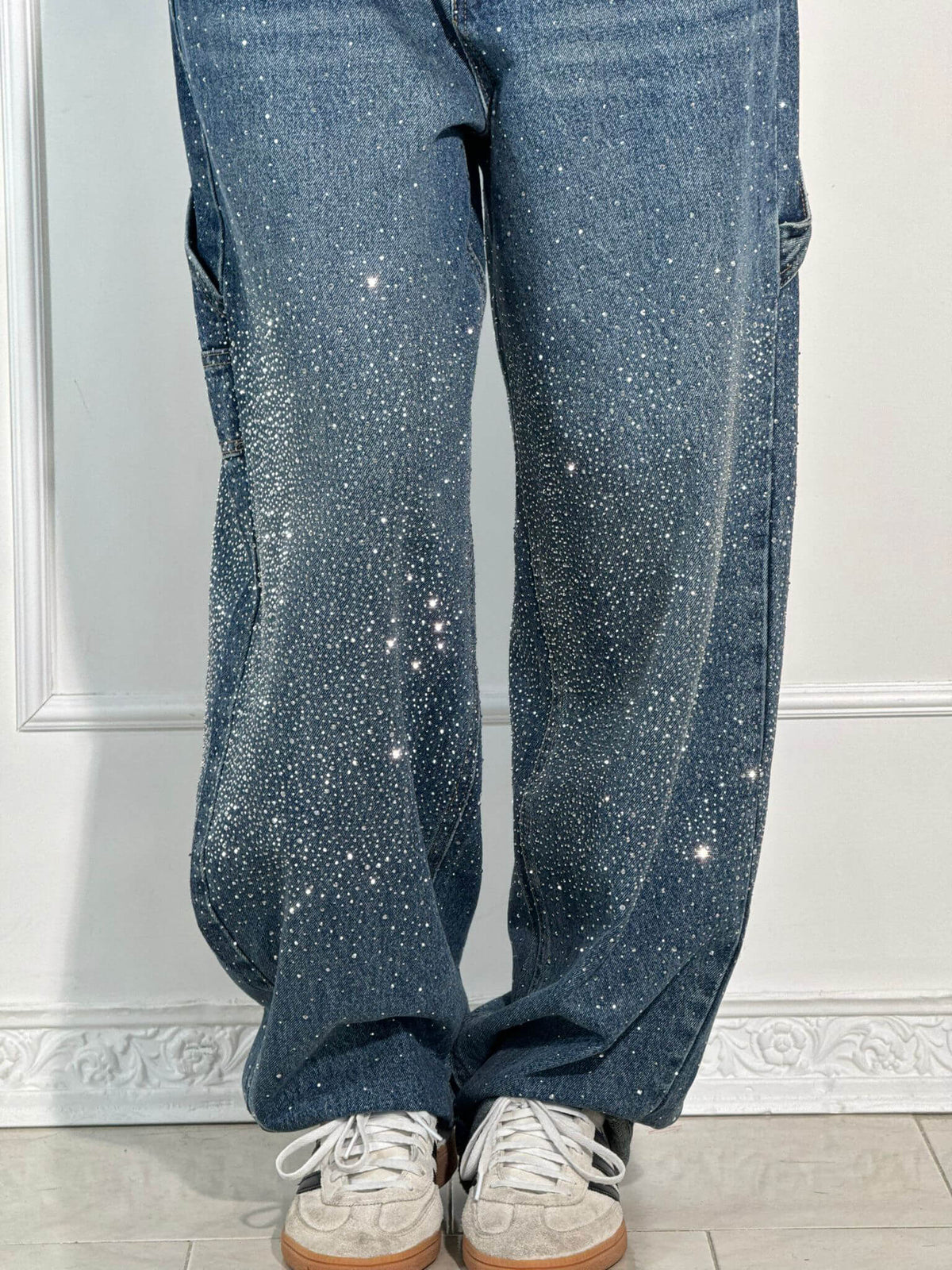 Hose Damen Hochtailliert Weitbein Knopftaschen Elegant