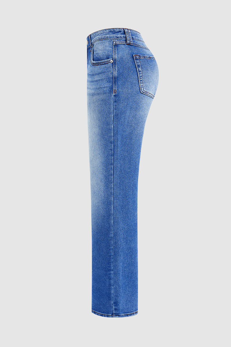 Jeans Damen Regular Fit Mittelhoher Bund Casual