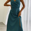 Sommerkleid Damen Slim Fit V-Ausschnitt Spaghettiträger Schlitz