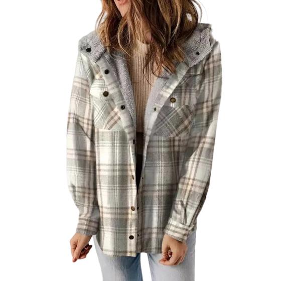 Kapuzenjacke Damen Relaxed Fit Herbst & Winter Plaid Flanell