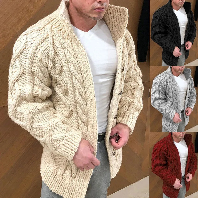 Cardigan épais en maille torsadée pour homme - Chaud et confortable