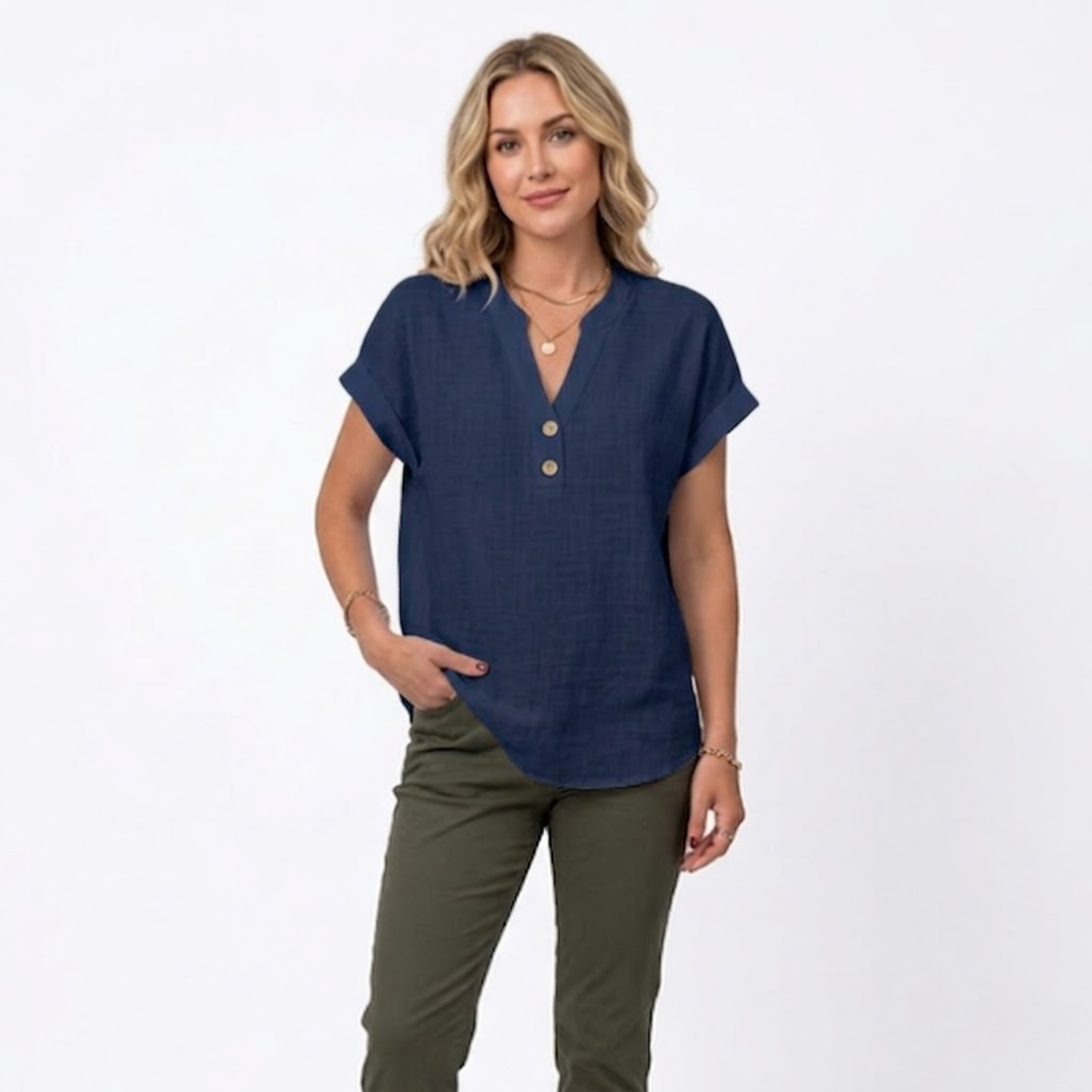 Bluse Damen Locker V-Ausschnitt Kurzarm Casual