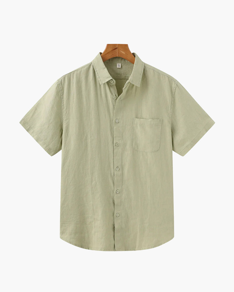 Hemd Herren Kurzarm Leinen Sommer Casual Regular Fit