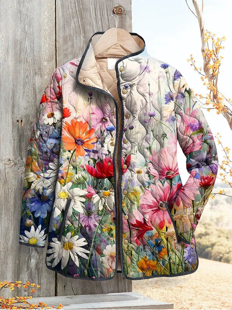 Elle | Charmante Steppjacke mit Blumenmuster für Damen - Vintage Casual Look