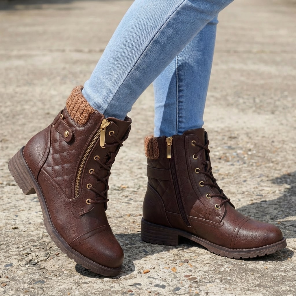 Stiefeletten Damen Vegan Bequemer Blockabsatz Alltag