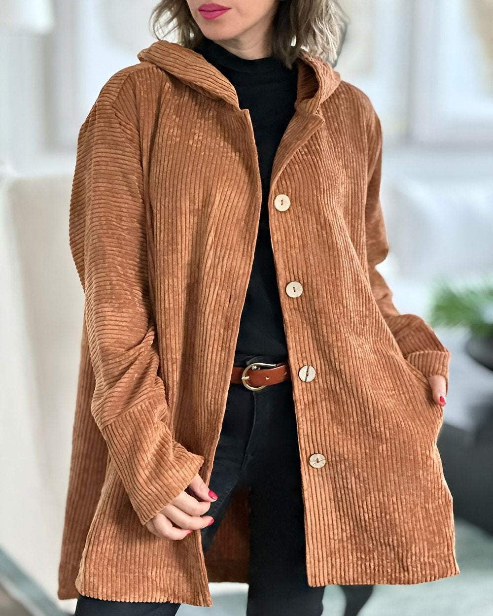 Cordjacke Damen Relaxed Fit Herbst & Winter Freizeit