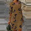 Sommerkleid Damen A-Linie V-Ausschnitt Freizeit Blattmuster
