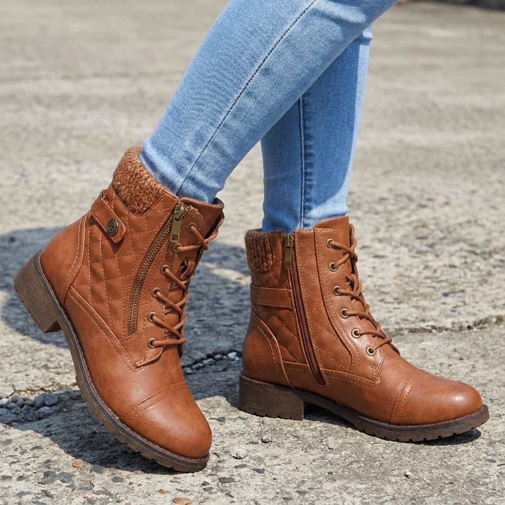 Stiefeletten Damen Vegan Bequemer Blockabsatz Alltag