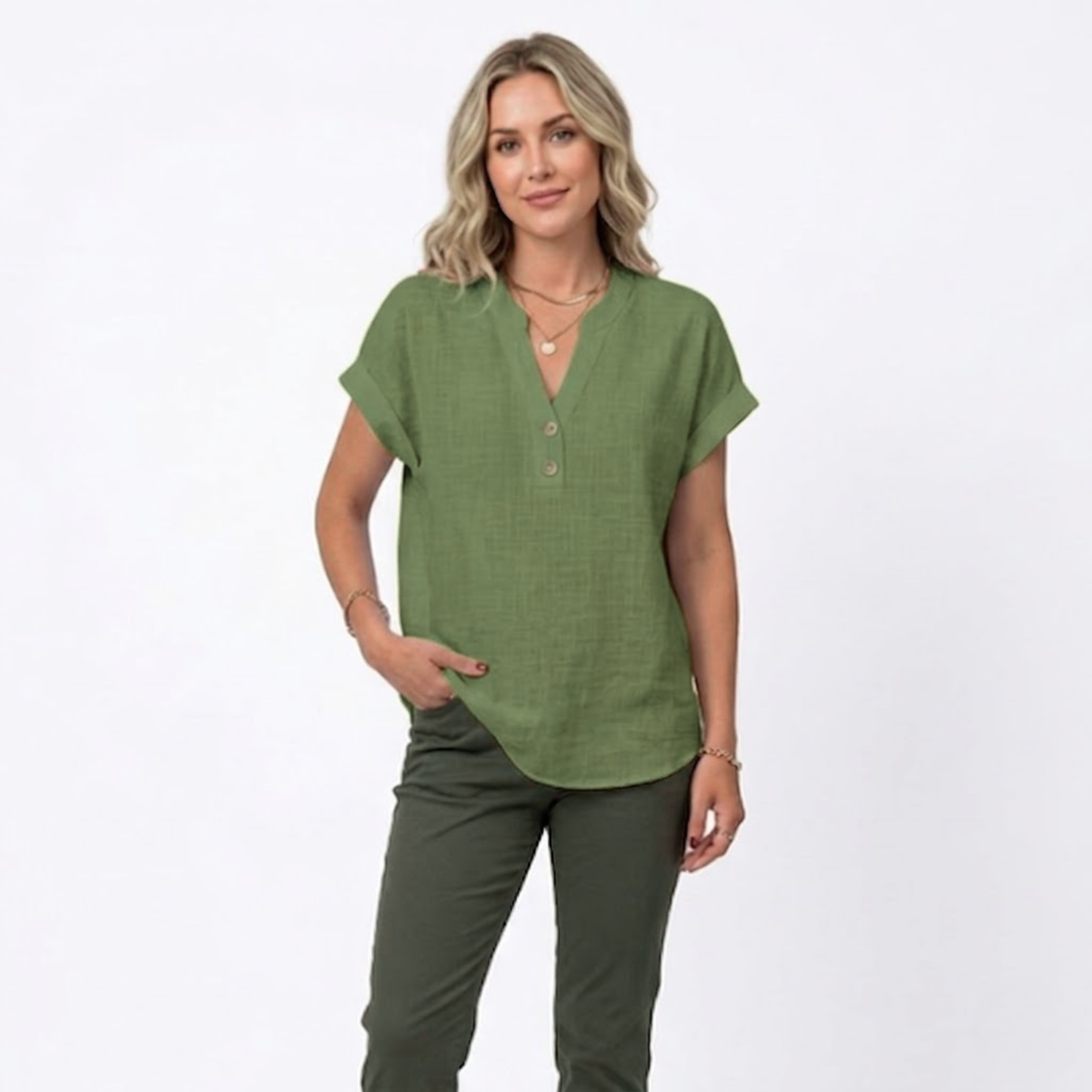 Bluse Damen Locker V-Ausschnitt Kurzarm Casual
