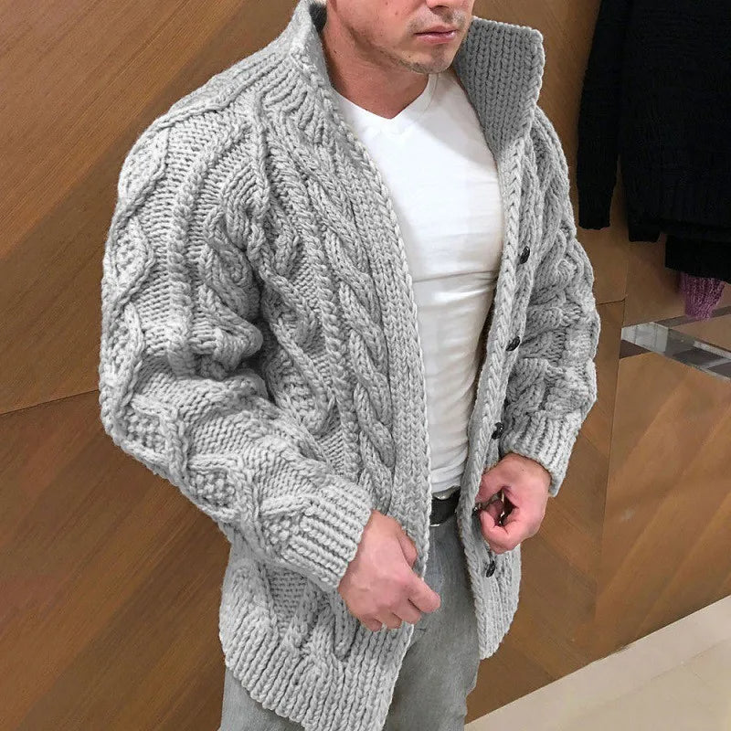 Cardigan épais en maille torsadée pour homme - Chaud et confortable