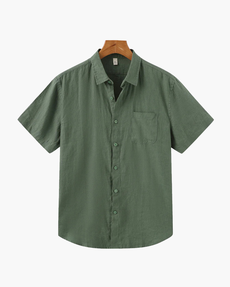 Hemd Herren Kurzarm Leinen Sommer Casual Regular Fit