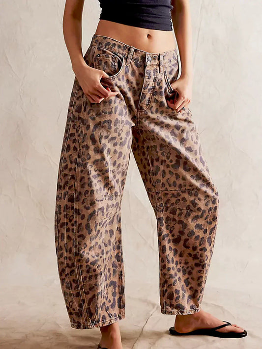Jeans Damen Weit Beinig Bedruckt Casual