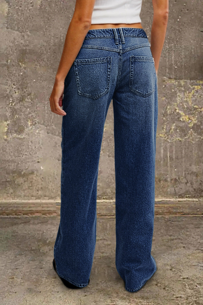 Jeans Damen Regular Fit Mittelhoher Bund Casual