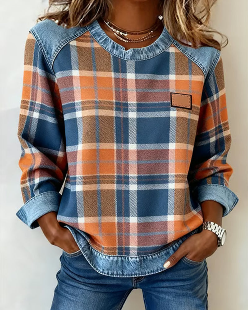 Ivy | Pullover mit kariertem Patchwork