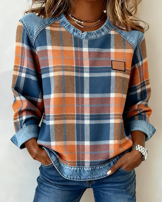 Ivy | Pullover mit kariertem Patchwork