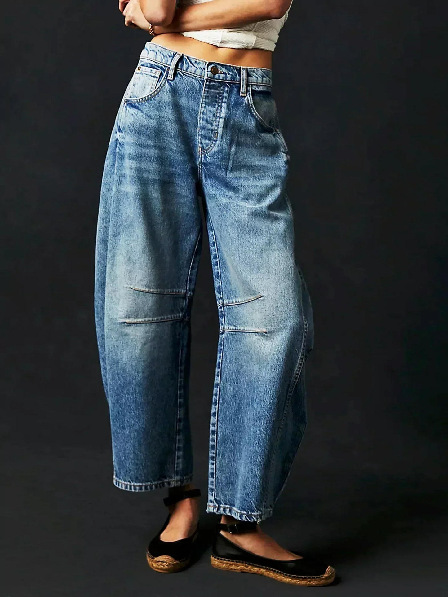Jeans Damen Weit Beinig Bedruckt Casual
