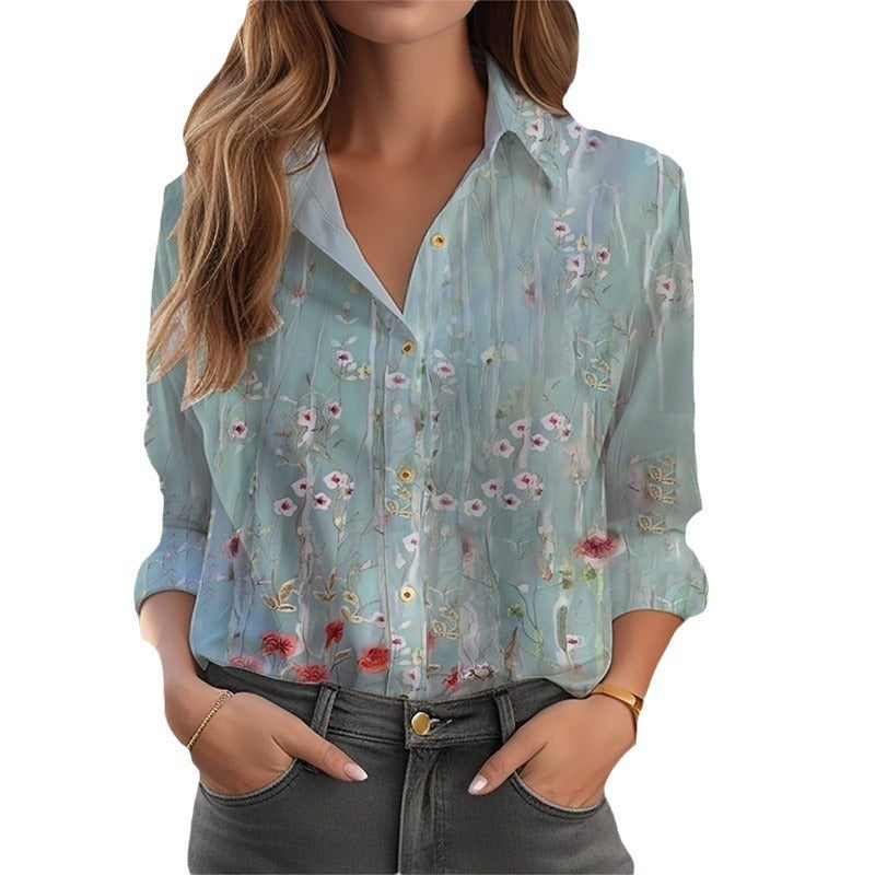 Langarmbluse für Damen mit floralem Muster und V-Ausschnitt, elegant und casual