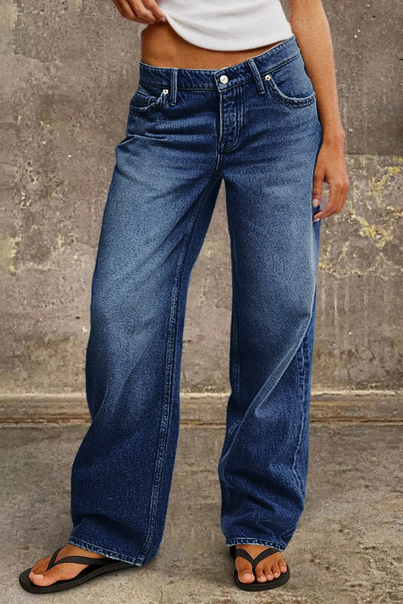 Jeans Damen Regular Fit Mittelhoher Bund Casual